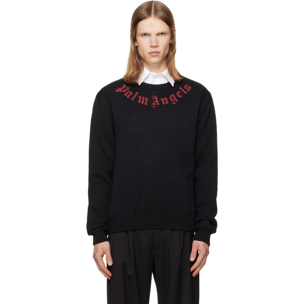  Palm Angels Black Curved Logo Knit Sweater 