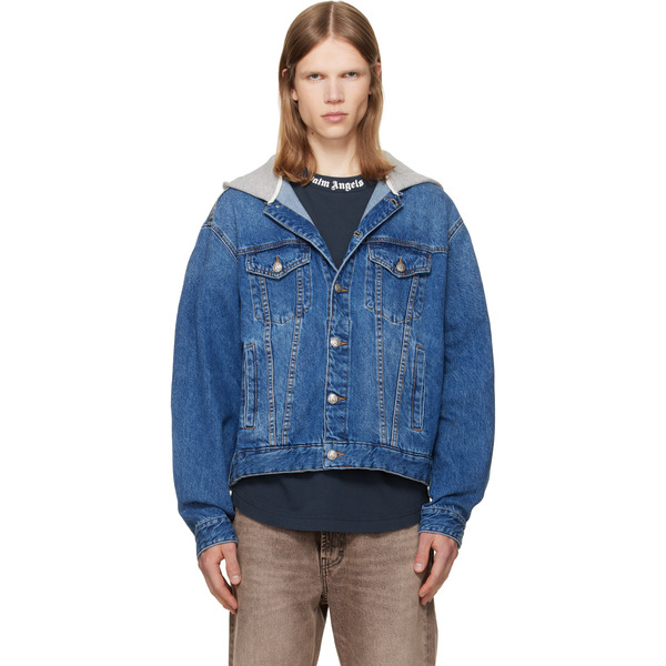  Palm Angels Blue Curved Logo Denim Jacket 