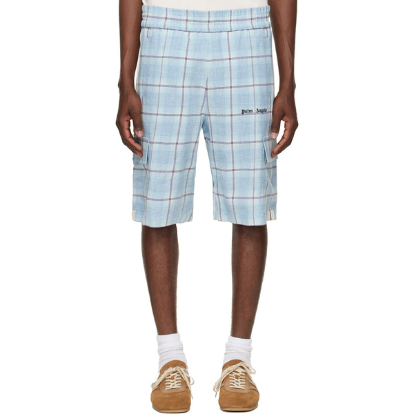  Palm Angels Blue Logo Check Cargo Shorts 