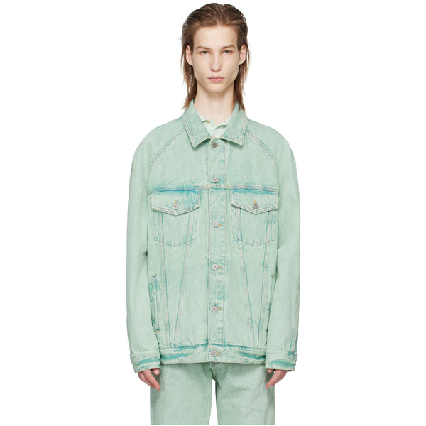  Palm Angels Green Overdye Denim Jacket 