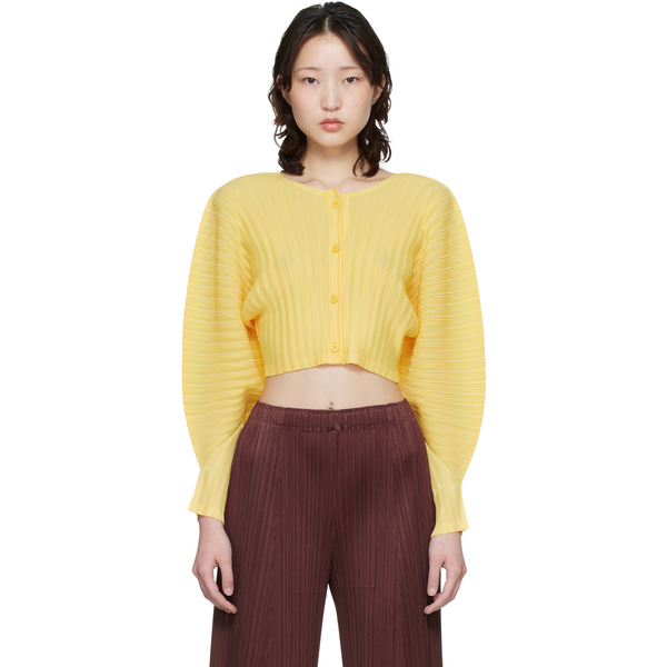  Pleats Please Issey Miyake Yellow Rib Pleats January Cardigan 