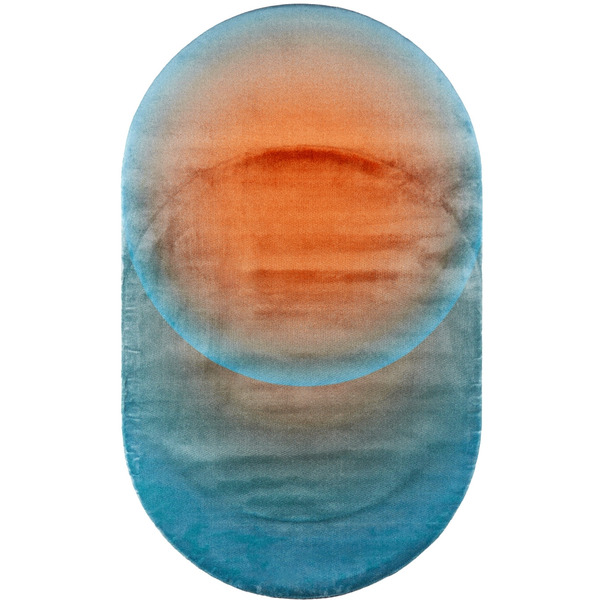  Polspotten Blue & Red Oval Optical Rug 