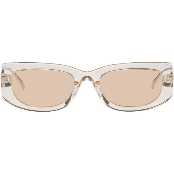 Prada Eyewear Beige & Silver Triangle Logo Sunglasses 