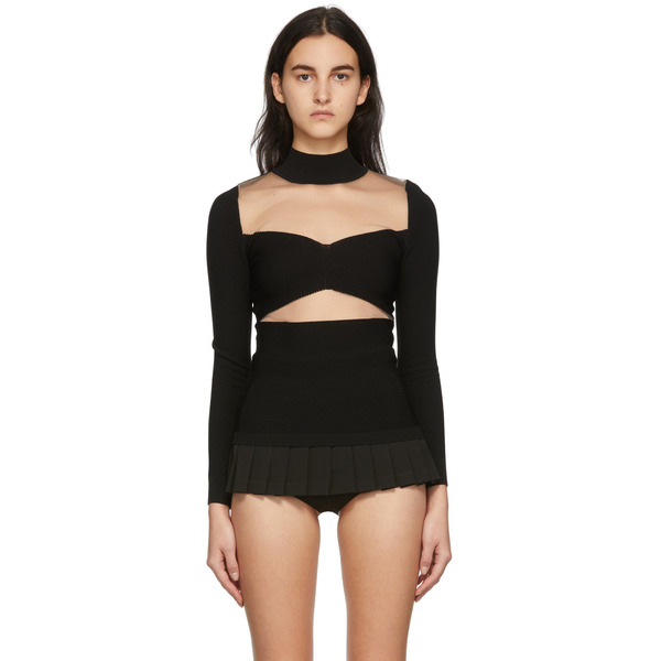  Pushbutton Black Sheer Paneled Turtleneck 