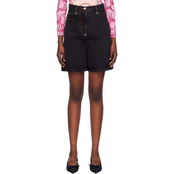  Pushbutton Navy Five-pocket Denim Midi Skort 
