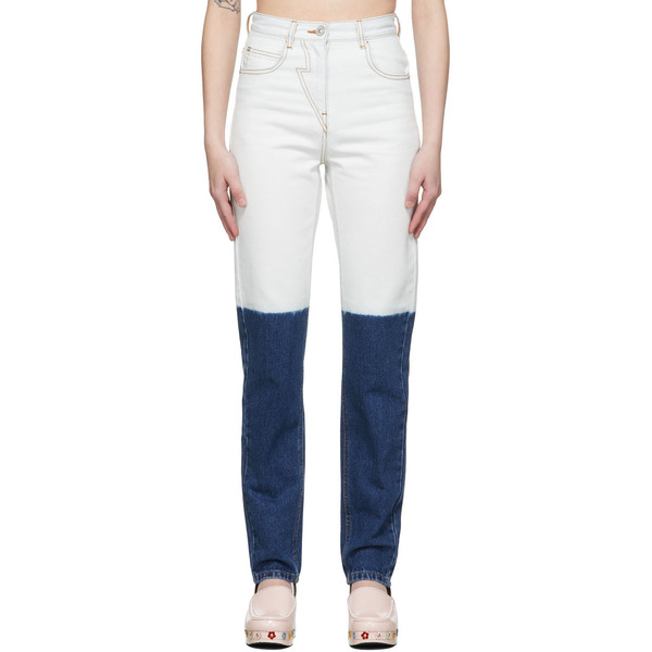  Pushbutton Off-white & Blue Dip Dye Jeans 