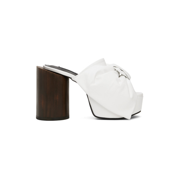  Pushbutton White Ribbon Platform Heels 
