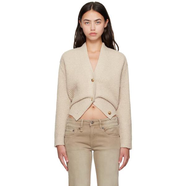 R13 Beige Split Hem Ribbed Cardigan 