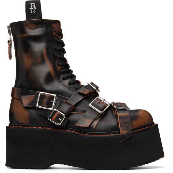  R13 Black Strapped Double Stack Boots 