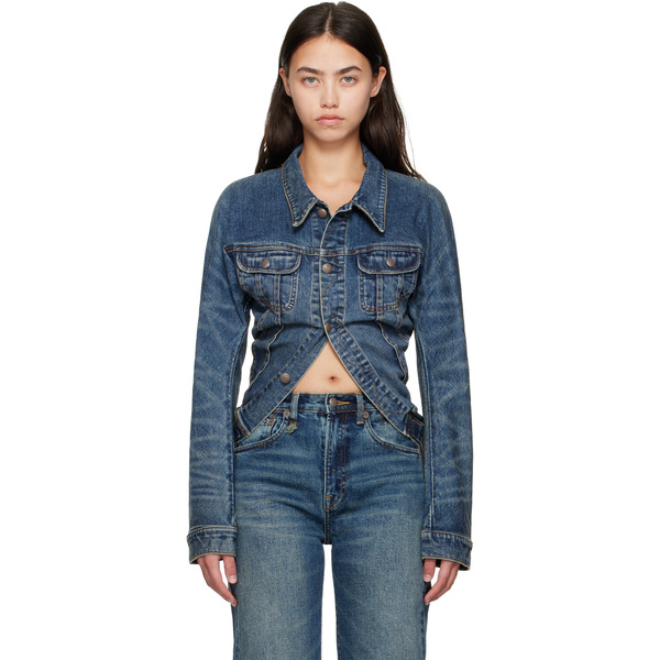  R13 Blue Skinny Wrap Around Denim Trucker Jacket 