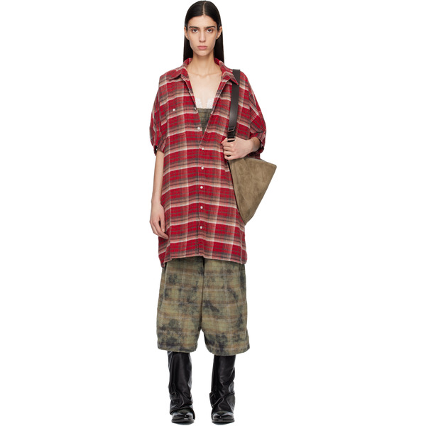  R13 Red Plaid Oversized Boxy Shirt Minidress 