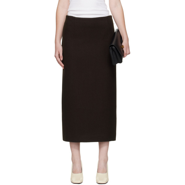  R2w Brown Mullin Wool Midi Skirt 