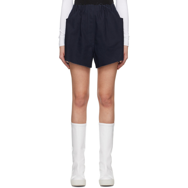  Raf Simons Navy Raw Edge Shorts 