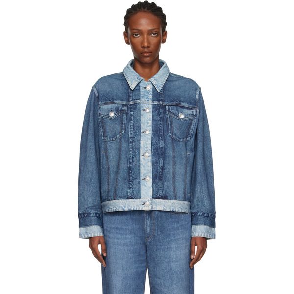  Rag & Bone Blue Rb Miramar Oversized Combo Trucker Jacket 