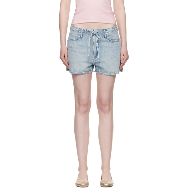  Rag & Bone Blue Ultra Featherweight Nolan Drawstring Denim Shorts 