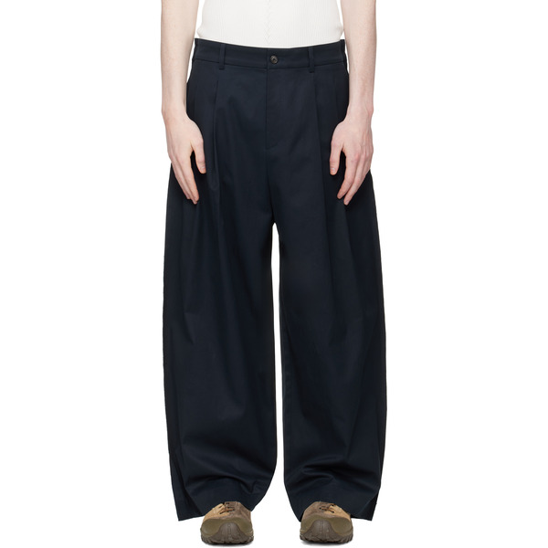  Re;code Navy Raw Edge Two Tuck Trousers 