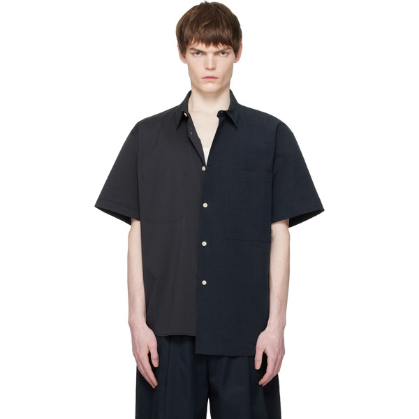  Re;code Navy Split Short Sleeve Seersucker Shirt 