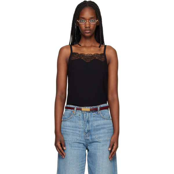  Re/done Black Lace Ribbed Camisole 