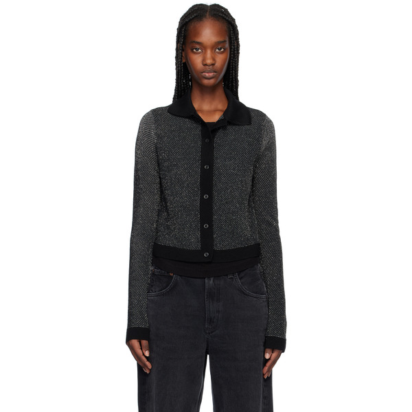  Re/done Black & Silver Lurex Polo Cardigan 