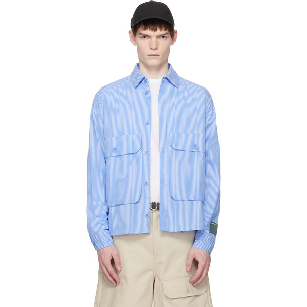  Reese Cooper Blue Cotton Chambray Cargo Button Down Shirt 