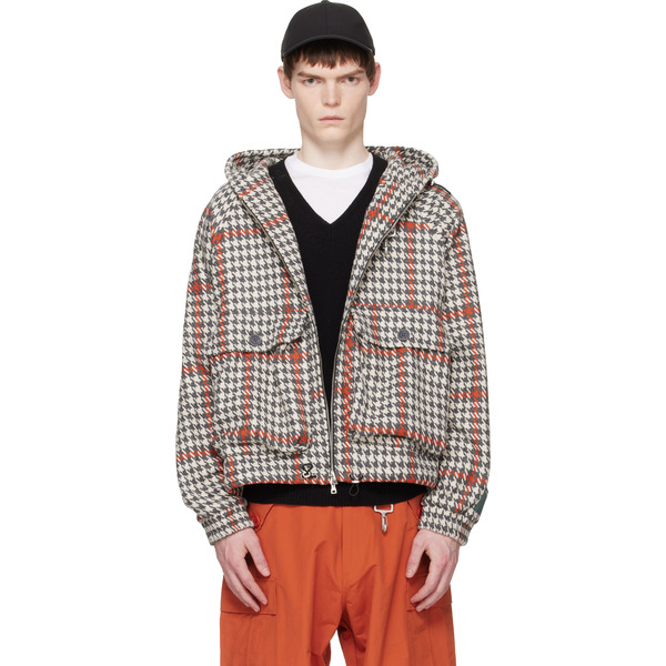  Reese Cooper Gray & Orange Wool Houndstooth Hooded Cargo Jacket 