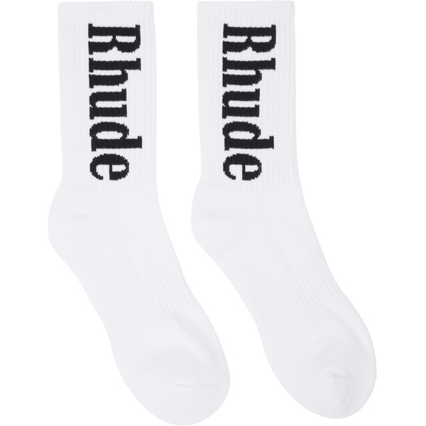  Rhude White Rh Vertical Socks 