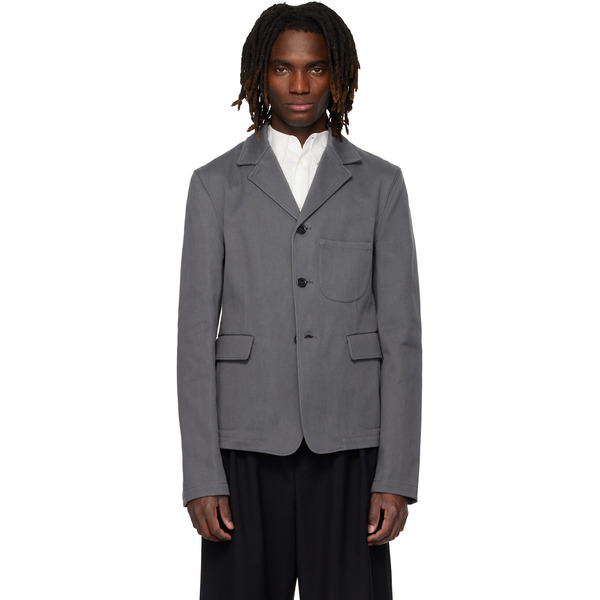  Rier Gray Notched Lapel Denim Blazer 