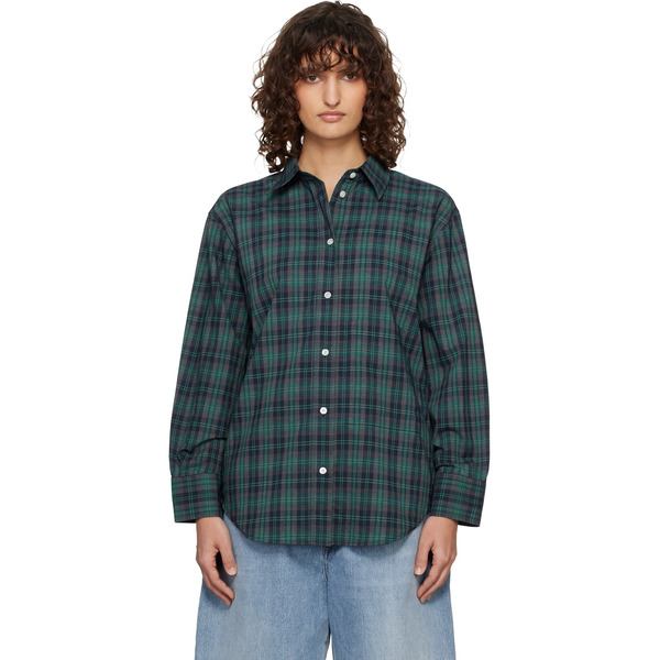  Róhe Green & Navy Oversized Check Shirt 
