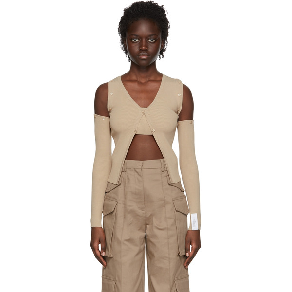  Rokh Beige Viscose Cardigan & Tank Top Set 