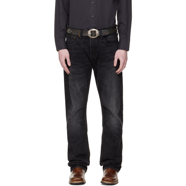  Rrl Black Slim Boot Distressed Selvedge Jeans 