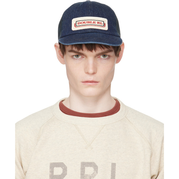  Rrl Navy Logo-patch Indigo Denim Trucker Cap 