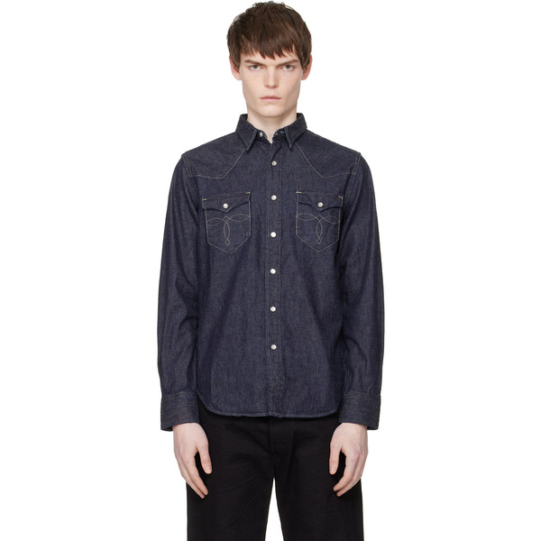  Rrl Navy Slim Fit Denim Western Shirt 