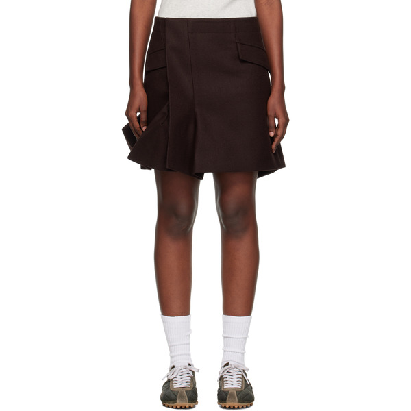  Sacai Brown Wool Melton Miniskirt 