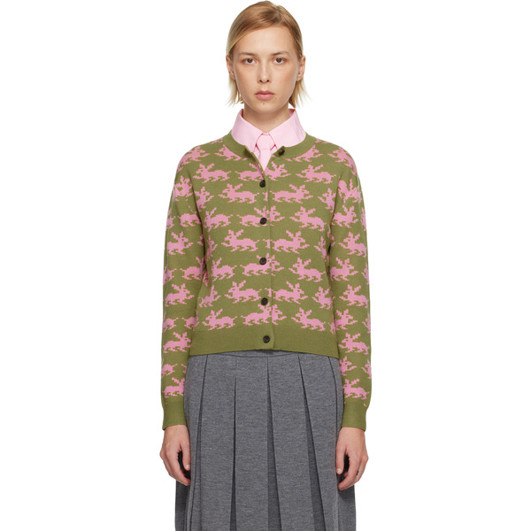  Sandy Liang Khaki & Pink Bouchette Cardigan 