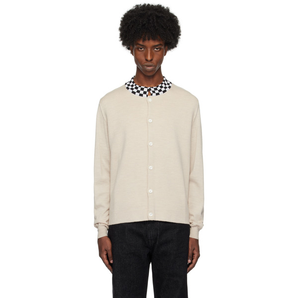  Second/layer Beige Crew Collar Knit Cardigan 