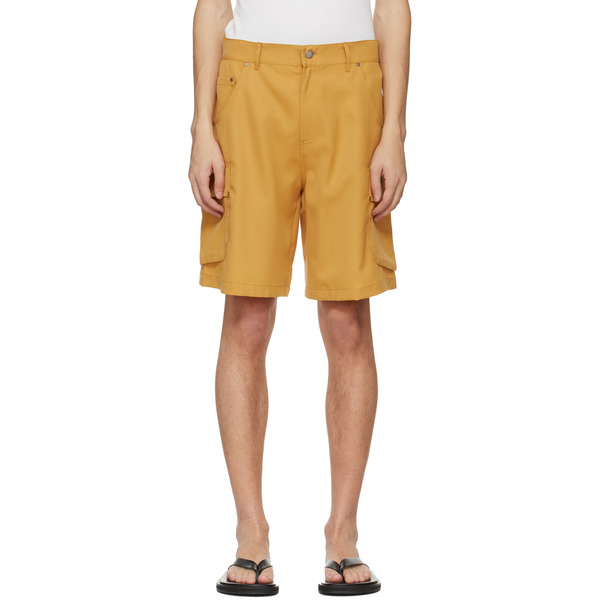  Serapis Yellow Riveted Linen Cargo Shorts 