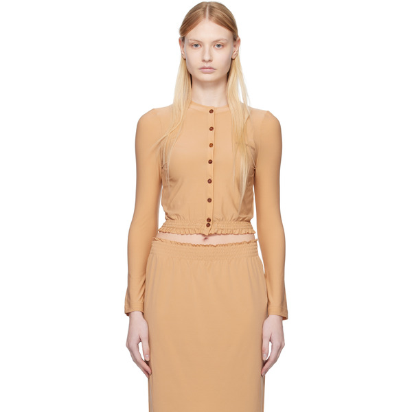  Shushu/tong Beige Elastic Fitted Cardigan 
