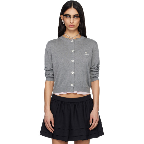  Shushu/tong Gray Logo-stitch Knit Cardigan 