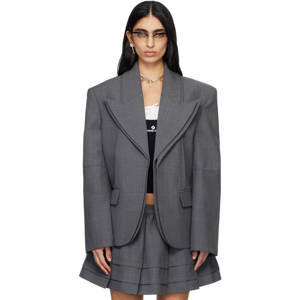  Shushu/tong Gray Peak Lapel Oversized Blazer 
