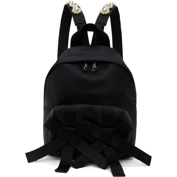  Simone Rocha Black Beaded Utility Bow Backpack 