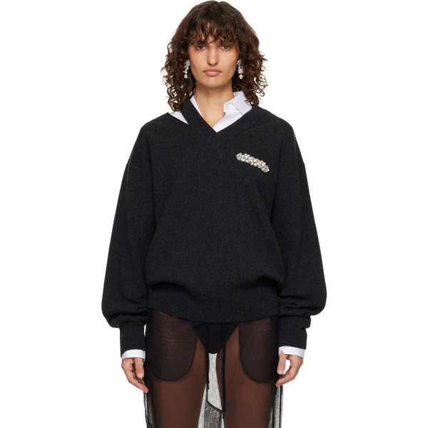  Simone Rocha Gray Merino Seam Bite Sweater 