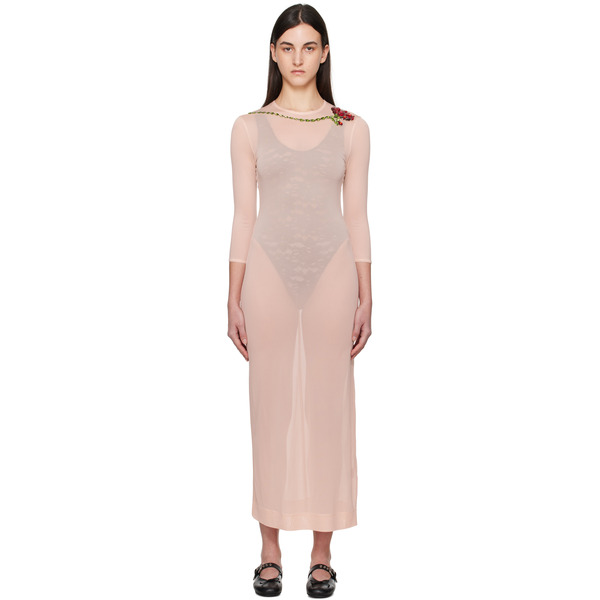  Simone Rocha Pink Fitted Ballet Mesh Column Maxi Dress 