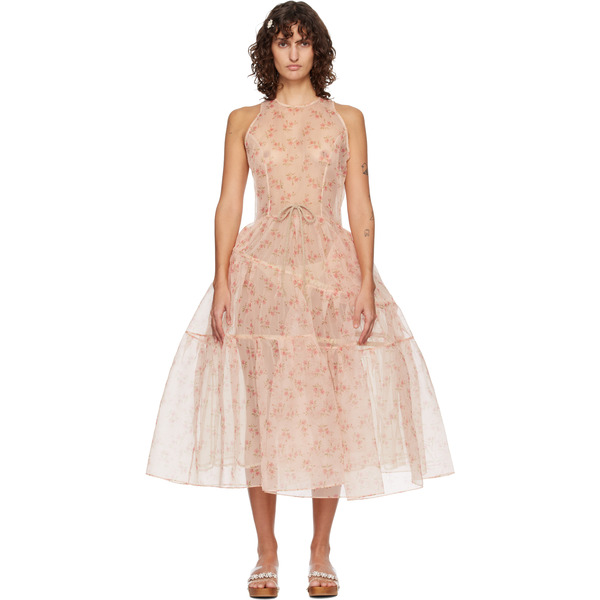  Simone Rocha Pink Tapered Back Hoop Flounce Maxi Dress 