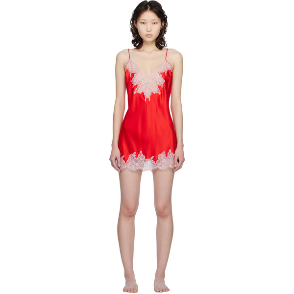  Skims Red Silk Lace Mini Slip 