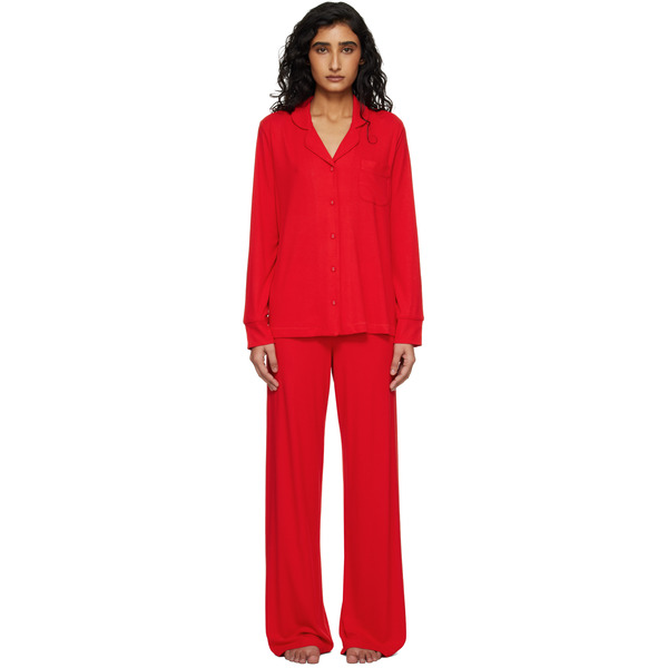  Skims Red Soft Lounge Sleep Pyjama Set 