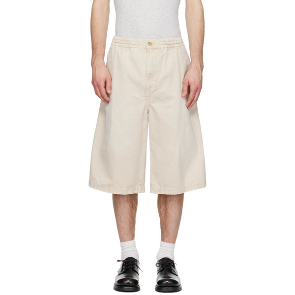  Solid Homme Beige Faded Denim Shorts 