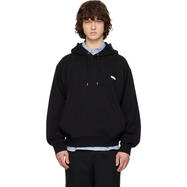  Solid Homme Black Solid Back Logo Hoodie 