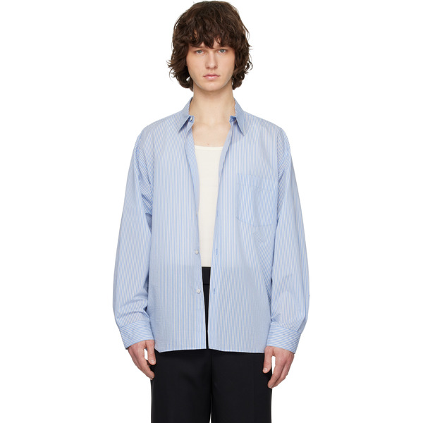  Solid Homme Blue Cotton Nylon Stripe Shirt 