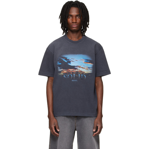  Solid Homme Gray Dropped Shoulder T-shirt 