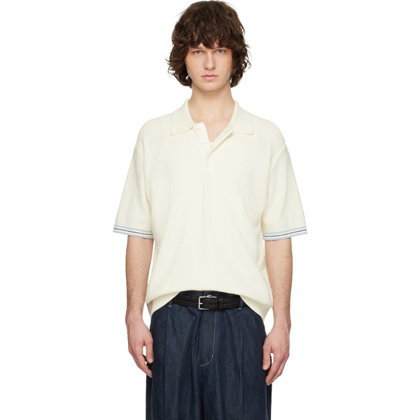  Solid Homme Off-white Collared Short-sleeve Terry Knit Polo 